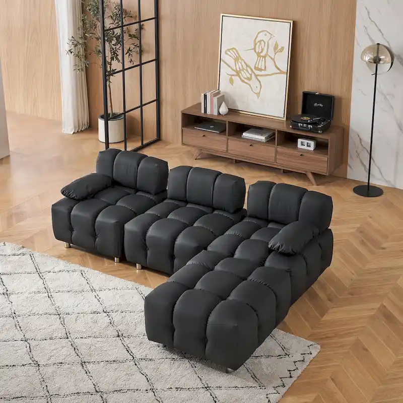 90.6 Foldable 3 Seater Sofa with Chaise, Waterproof, Stain-Resistant, and Cat Scratch-Proof