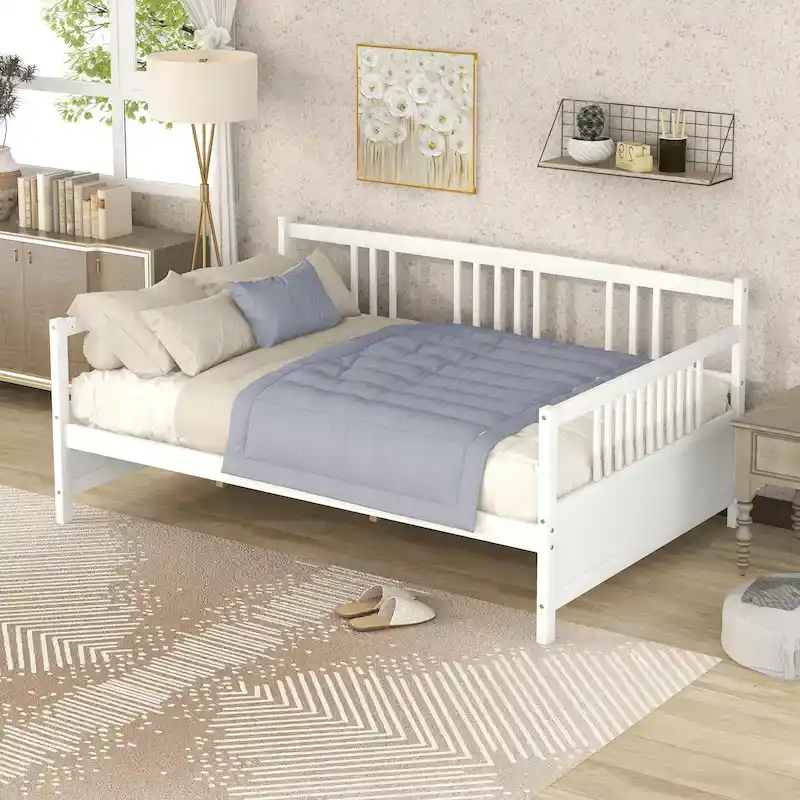 Full Solid Wood Daybed with Backrest & Armrest