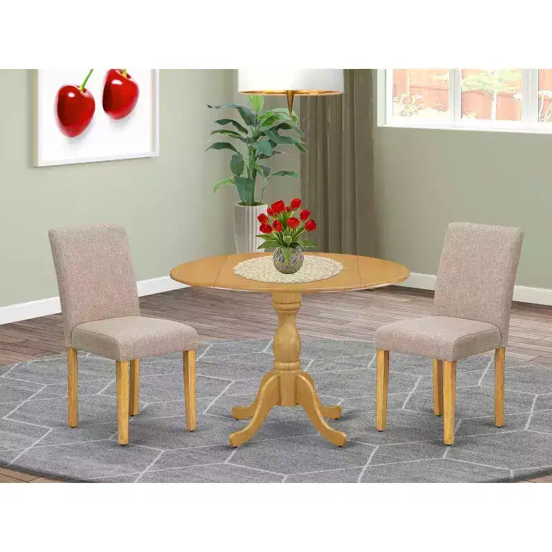 3-Piece Natural Oak Finish Solid Wood Top - Dining Room Set with High Back (Seats-4)