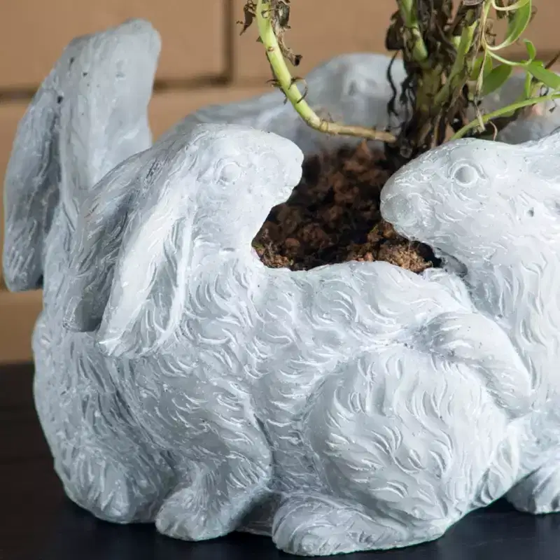 NAYSAYE Planter 5 Bunny Cement Planter Fun Animal Design for Indoor Outdoor Garden, Gray, 10*8*6.5