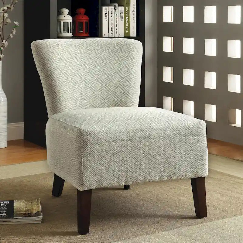 Ivory / Red Ikat Geometric Pattern Fabric Accent Chair with Espresso Wood Legs for 1 Person