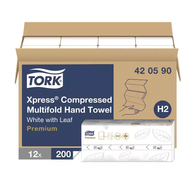 Tork Xpress Compressed Multifold Hand Towels, 1-Ply, 8.3 x 9.45, White, 200/Pack, 12 Packs/Carton