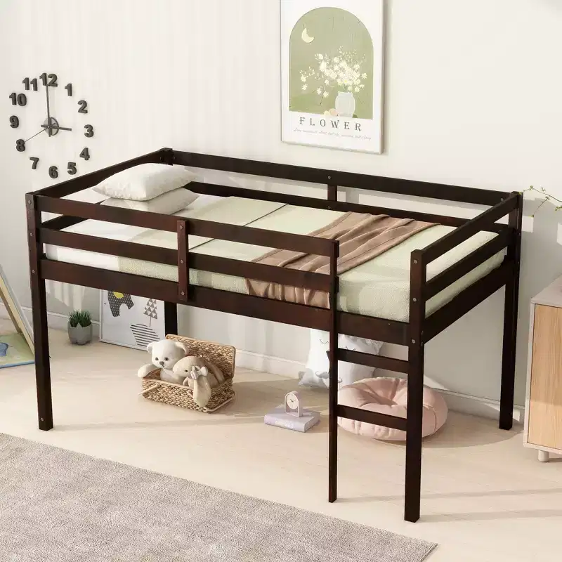MAYEERTY Twin Bed Frame Soft-Close Drawers Kid-Friendly Solid Pine Wood