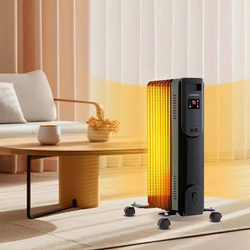 Costway Oil Radiant Heater with Adjustable Thermostat Remote Overheat & Tip-Over Protection