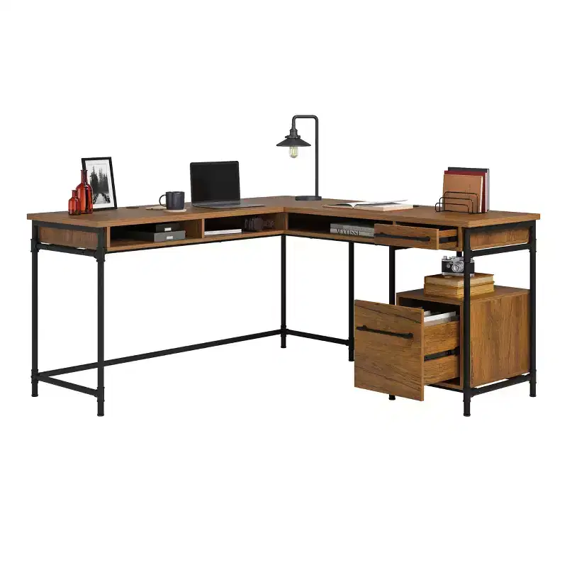 GDFStudio Renley 60 L-Shaped Wood Desk with Storage Drawers
