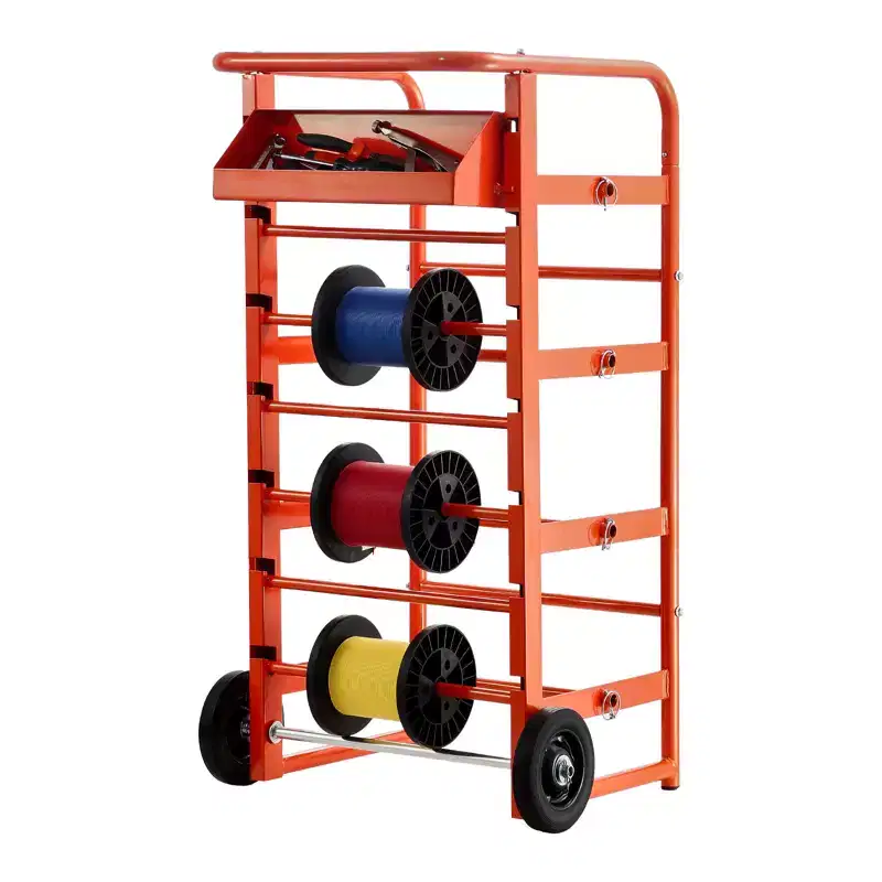 VEVOR Wire Spool Rack, 11 Rods, Multi-Spool Wire Rack Dispenser, Cable Caddy with Wheels, Cable Holder with Storage Tray for Wiring Storage,Orange
