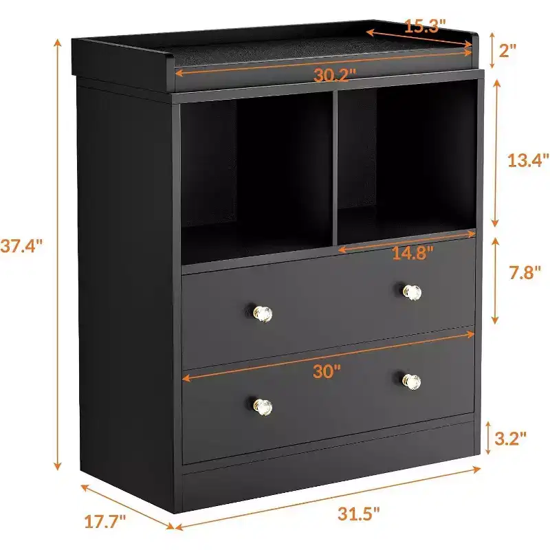 Baby Changing Table Dresser with Removable Changing Tray, Nursery Dresser with 3 Drawers, Modern Baby Changing Station & Storage for Nursery, Black