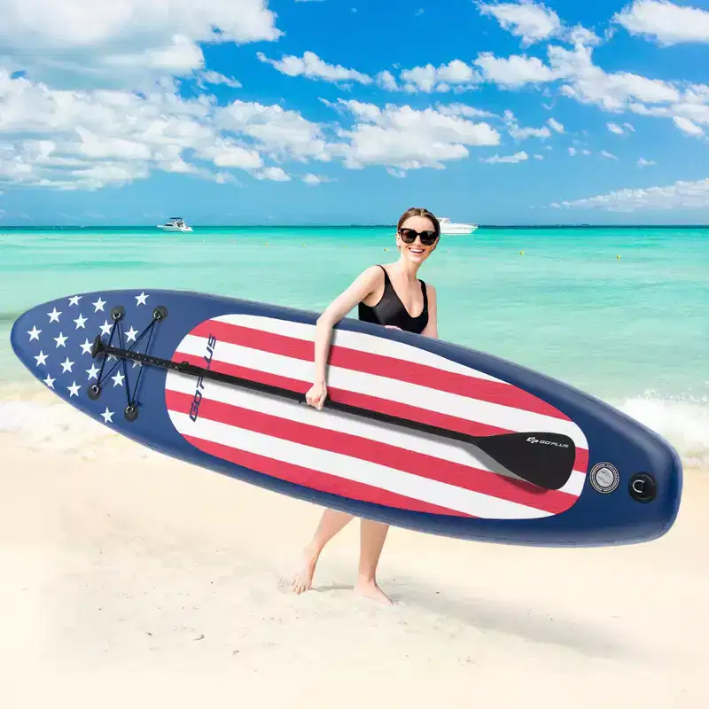 Costway 10' Inflatable SUP Board Portable Adjustable Stand Up Paddle Board with 5 D Rings Blue/Red