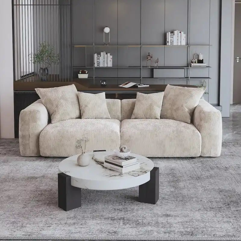 Corduroy Upholstered Deep Seat Comfy Sofa&Couches with Solid Wood Legs for Living Room