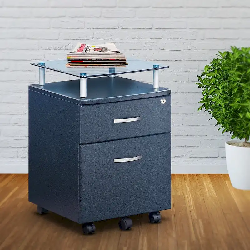 Mobile File Cabinet with Glass Top