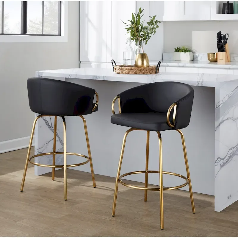 Silver Orchid Battista 26  Fixed-Height Gold Counter Stool with Round Gold Footrest (Set of 2)