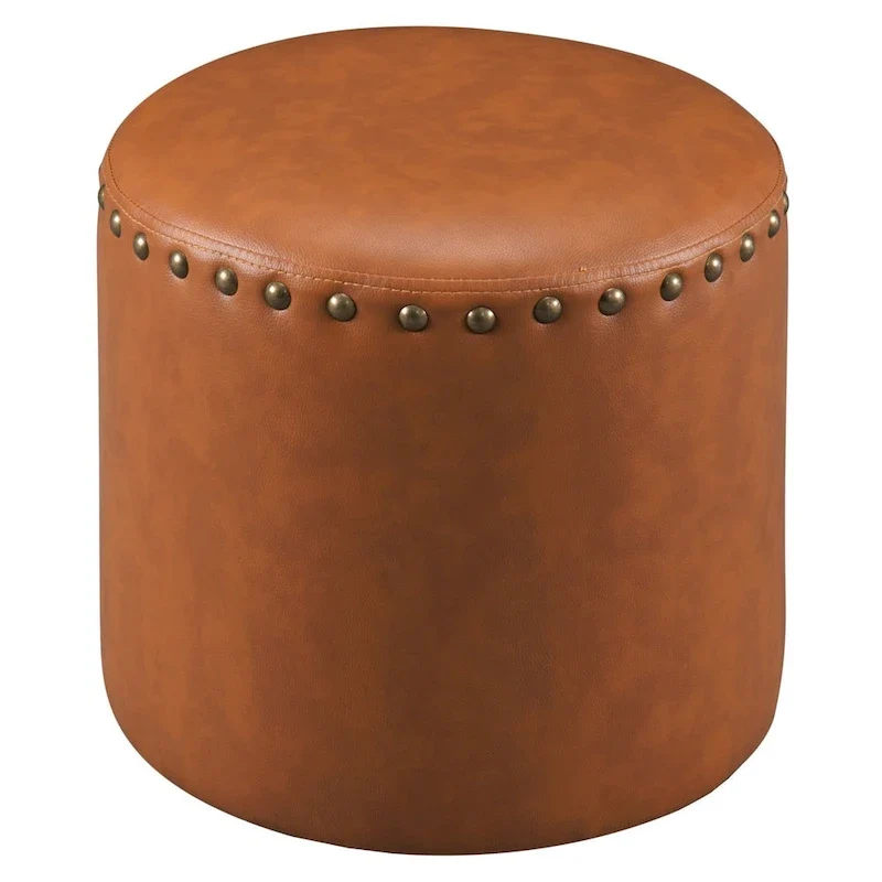 Faux Leather Round Ottoman
