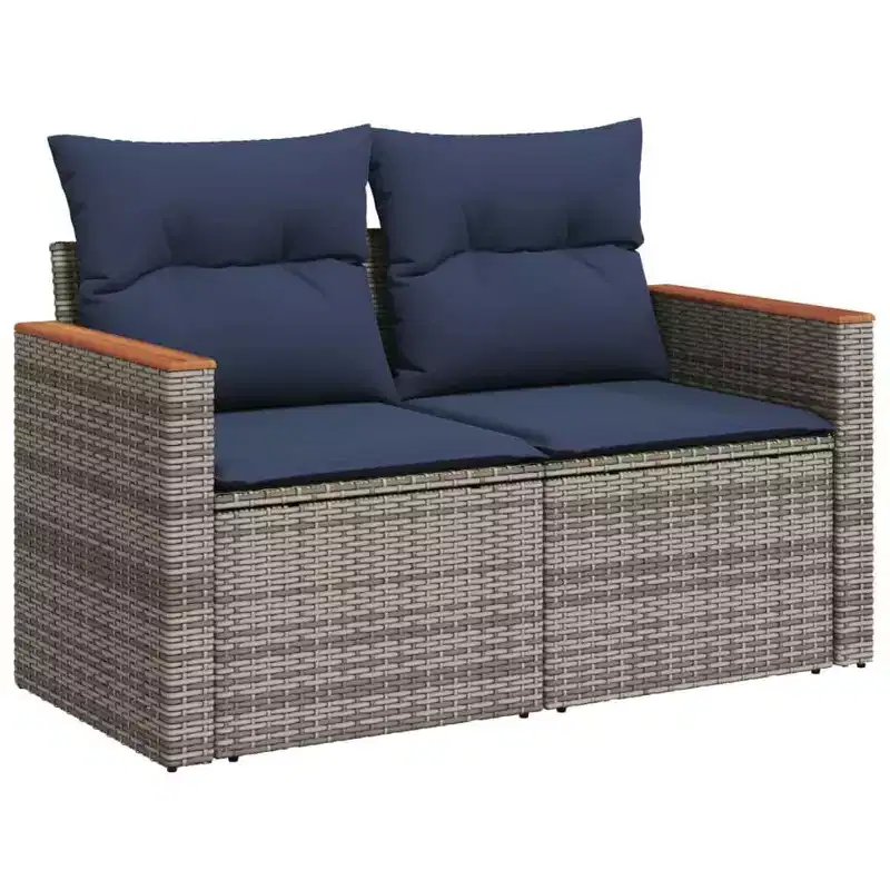 vidaXL Patio Sofa with Cushions 2-Seater Poly Rattan