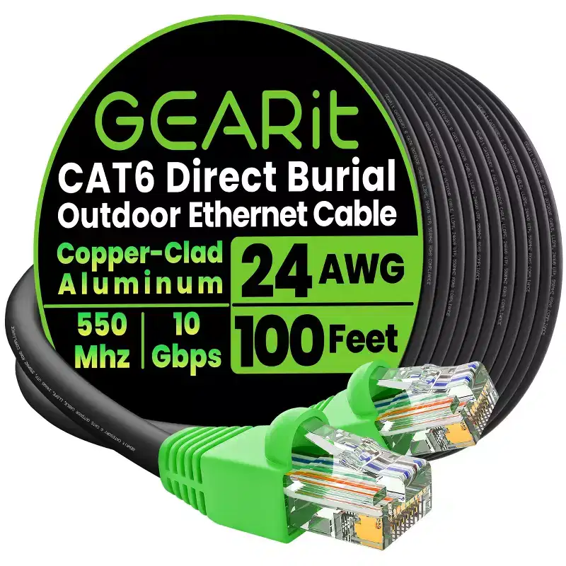 GEARit Cat6 CCA Outdoor Ethernet Cable for Direct Burial, Black