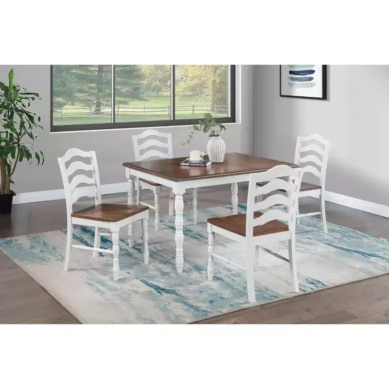Okak 5-Piece Antique Ranch Style Dining Table Set & Backrest Chairs/Bench for Kitchen,Dining Room,Vintage Dinette Set with Solid Wood Frame