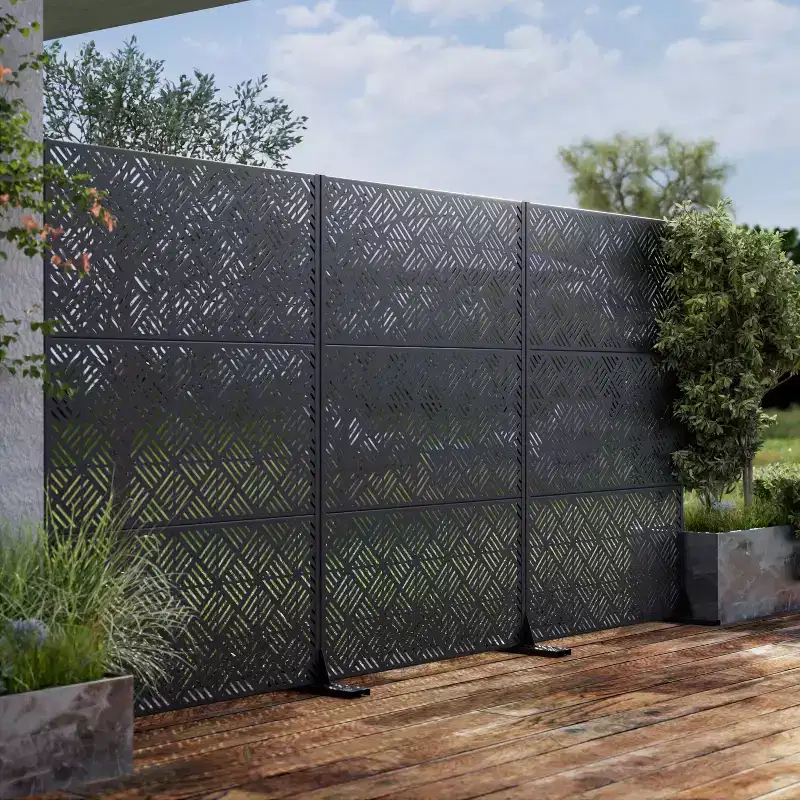 Cecil Five-Groove Woven Black Galvanized Steel Screen 183x120x40cm