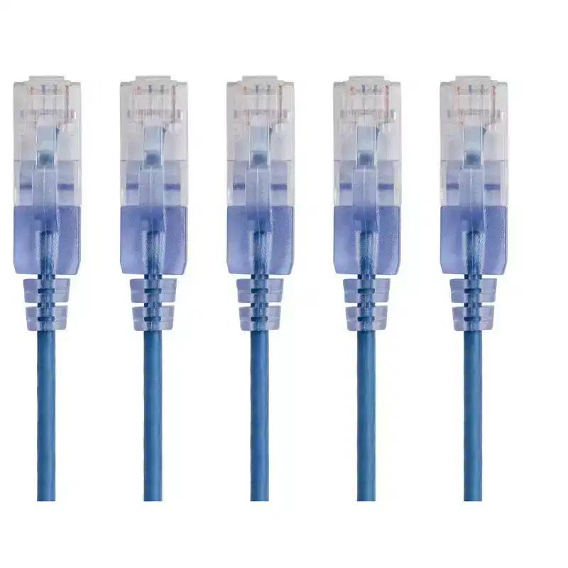 Monoprice SlimRun Cat6A Ethernet Patch Cable - Network Internet Cord - RJ45, Stranded, UTP, Pure Bare Copper Wire, 30AWG, 6in, Blue, 5-Pack