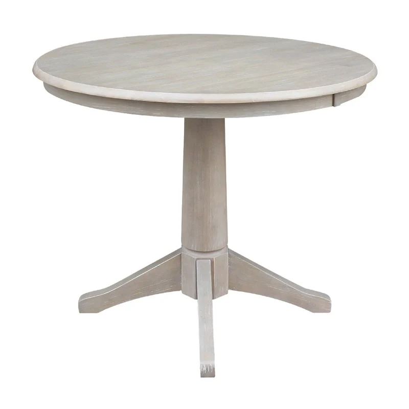 Round Top 36 x 36 Solid Wood Pedestal Table in Washed Gray Taupe