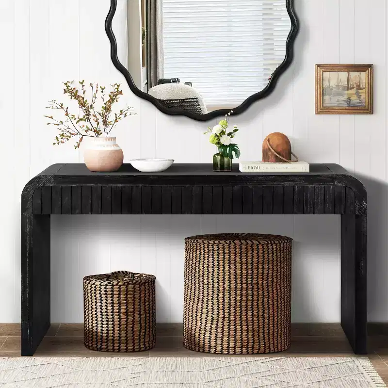 GDFStudio Meri Rustic 59'' Wood Console Table with Two Drawers