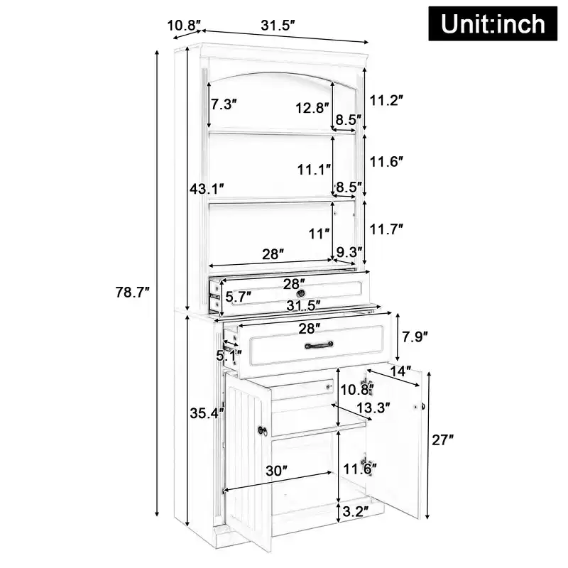 White Tall Storage Cabinet with Doors & Drawers, Freestanding, 1–2 Person Assembly