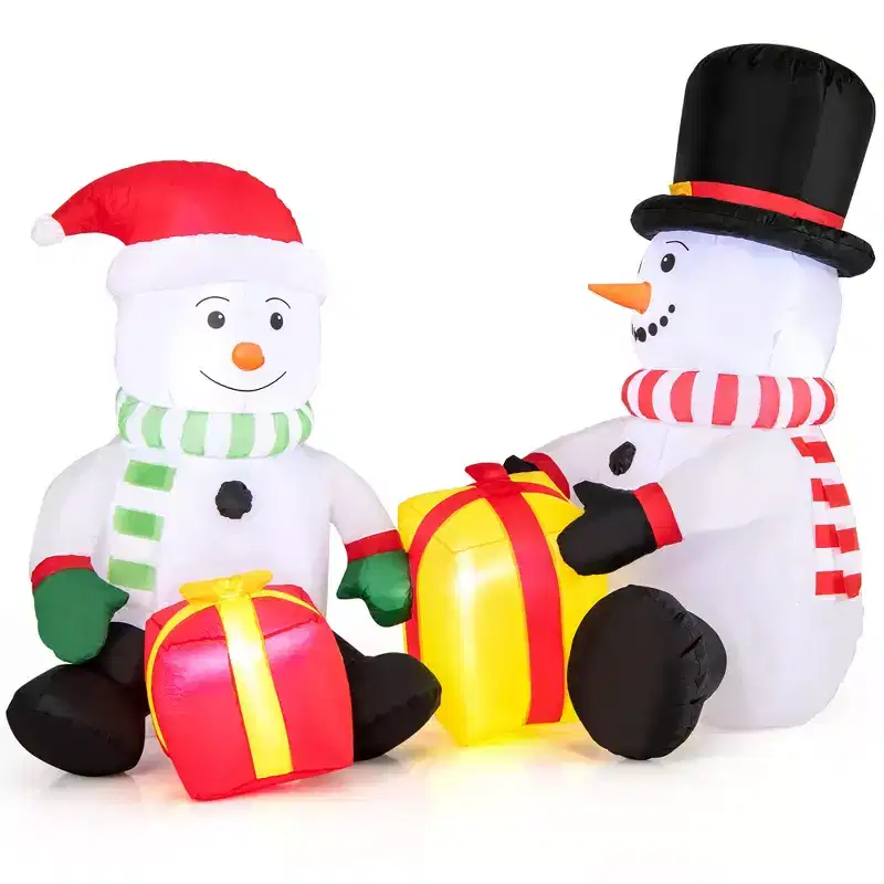 Gymax 5' Xmas Inflatables Snowman & Gift Boxes w/ Bright LED Lights Perfect Decoration for Indoor & Outdoor