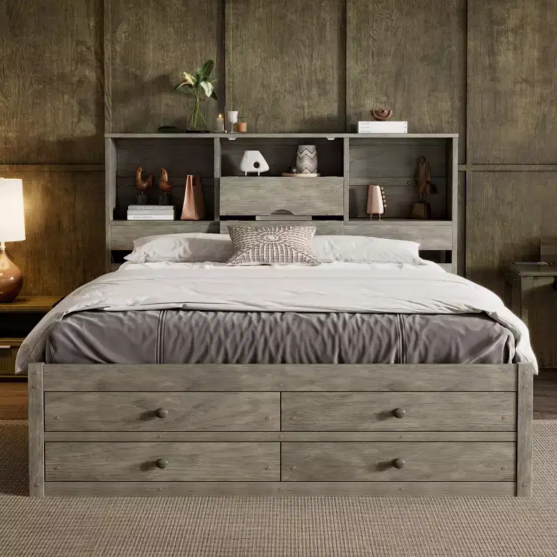 GDF Studio Barlow Platform Bed with Storage Headboard and 8 Drawers
