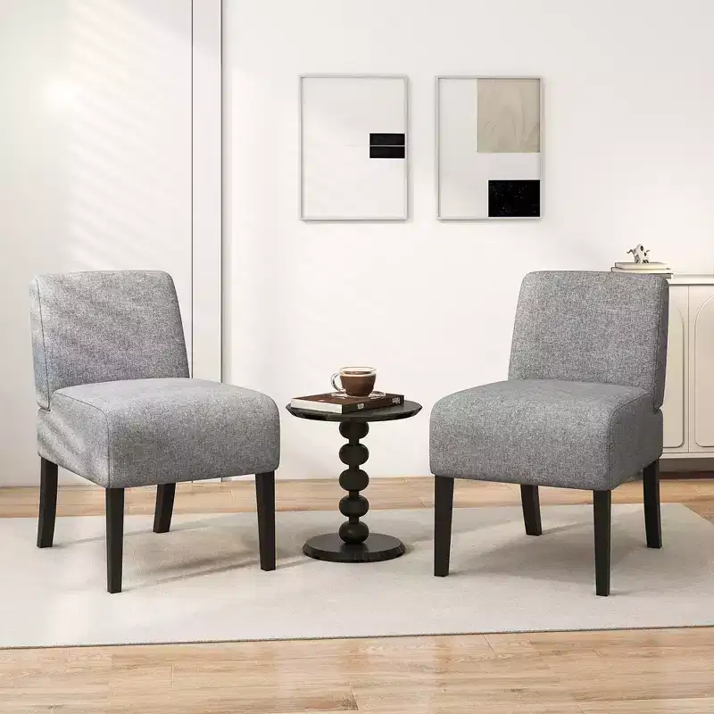 Costway 4PCS Armless Accent Chair w/ Rubber Wood Legs Modern Vanity Chair for Bedroom