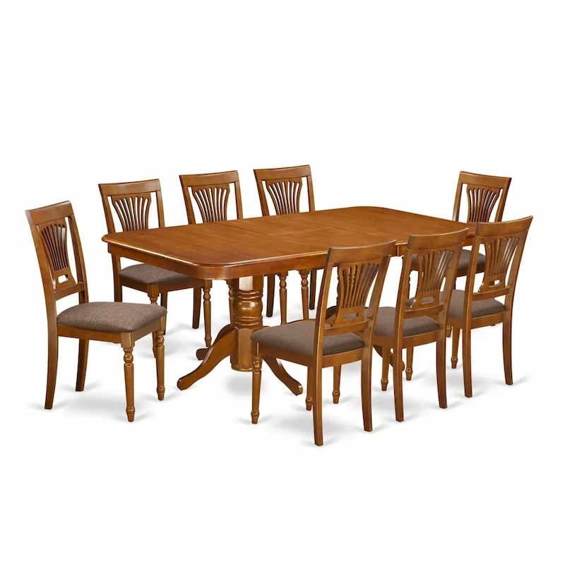 East West Furniture 9 Piece Kitchen Table Set- a Rectangle Dining Table and 8 Dining Chairs, Saddle Brown (Seat Options)