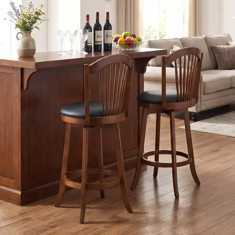 Costway Swivel Bar Stools Set of 2/4, 31 Bar Height Barstools with Backrests & Wood Frame Brown