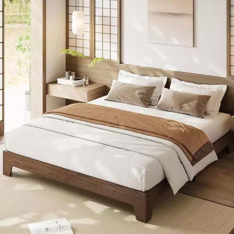 Wood Platform Bed Frame, Queen Size Bed Frame, Wood Slat Support, No Box Spring Needed, Easy Assembly, Noise-Free Design, Underbed Space for Storage