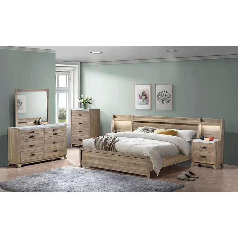 Daemon 4 Piece Light Brown Panel Bedroom Set