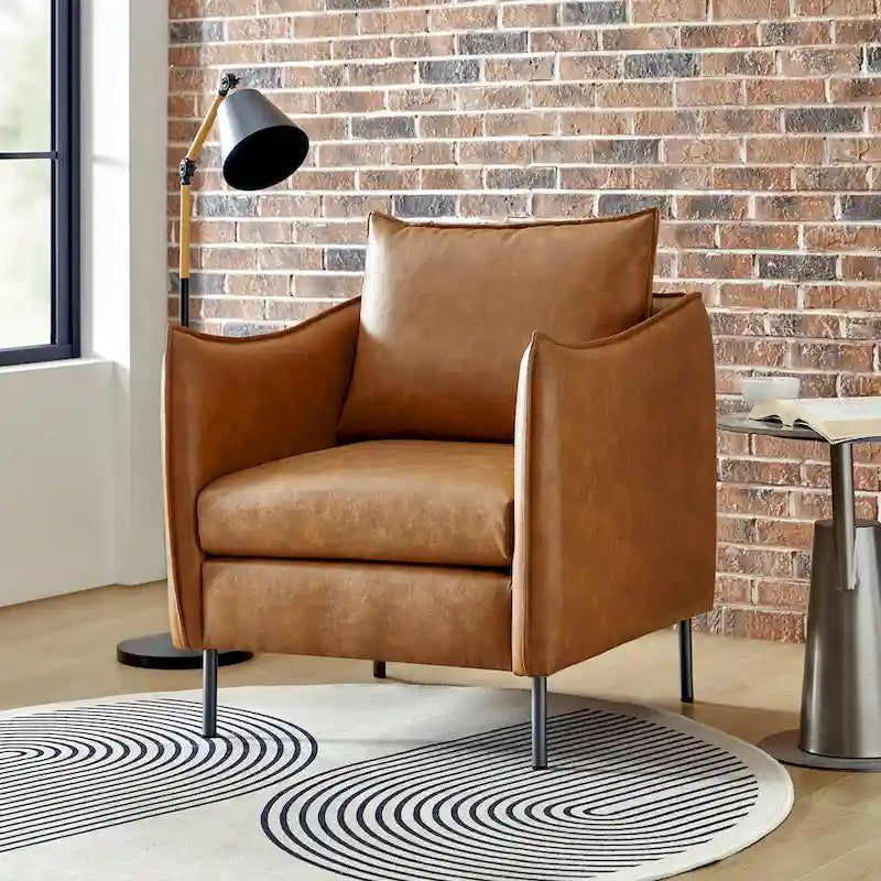 Modern Accent Chair – Black / Brown / Grey / Camel / Navy / Beige, Vegan Leather, Metal Legs, Seats 1