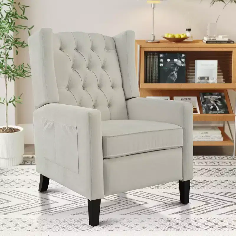 Button-Tufted Upholstered Pushback Recliner Chair with Foldable Side Table