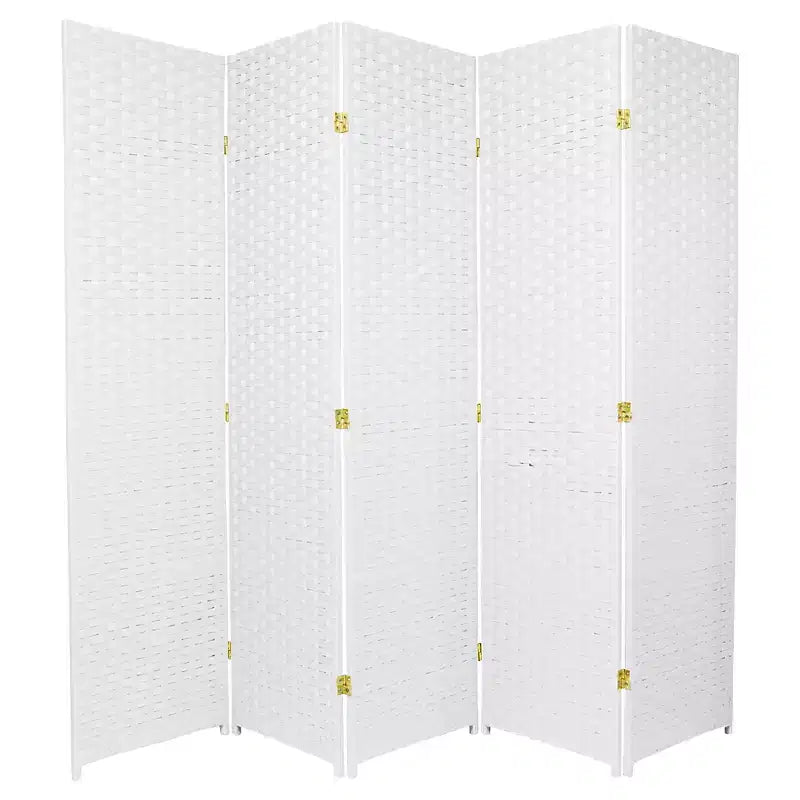 6 ft. Tall 5-Panel Woven Fiber Room Divider - White
