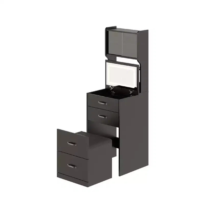 COZONY 3-in-1 Vanity Desk w/ 3 Color LED, Dressing Table with Drawers & Acrylic Doors, Compact Makeup Vanity Set with 2 AC Outlets & USB, Nightstand