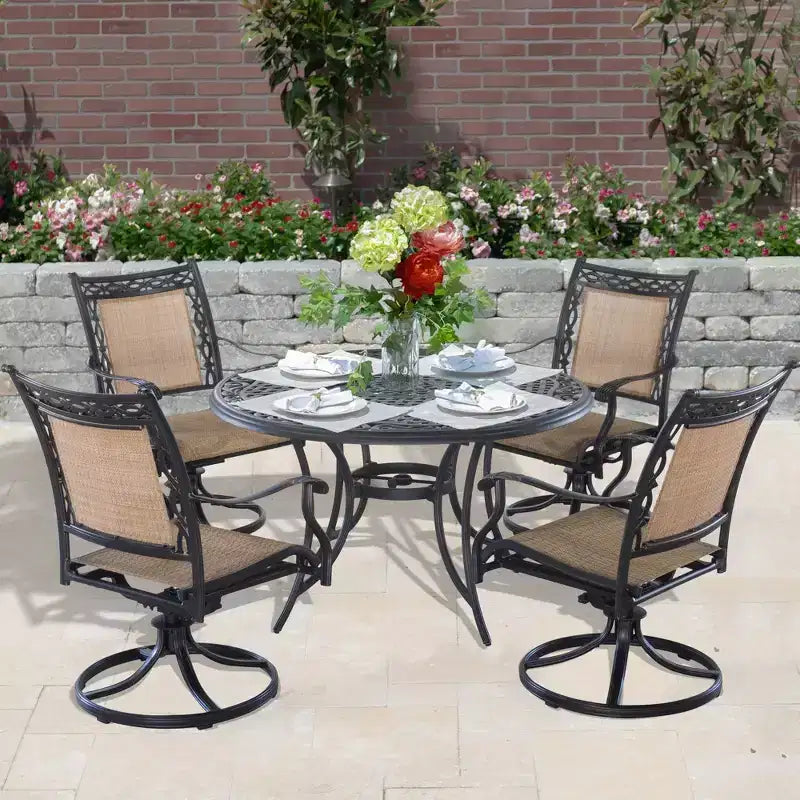 CLIHOME 5-Piece Outdoor Aluminum Dining Set With 4 360 Rotation Chairs & 1 48 Round Woven Dining Table With Umbrella Hole