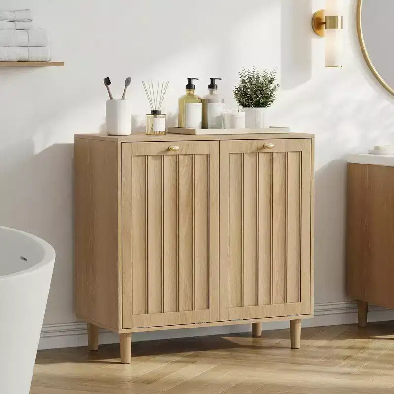 Wooden Laundry Hamper Cabinet with 2 Removable Baskets