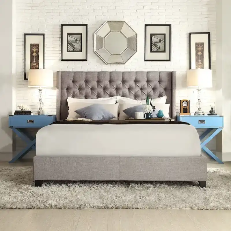 Wingback Button Tufted Upholstered King Bed