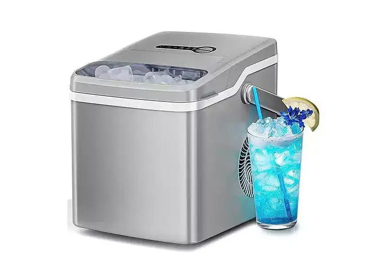 Ice Makers Countertop, Collapsible Portable Countertop Ice Maker, 2 Sizes of Ice Cube, Small Ice Maker with Ice Basket/Scoop, Grey