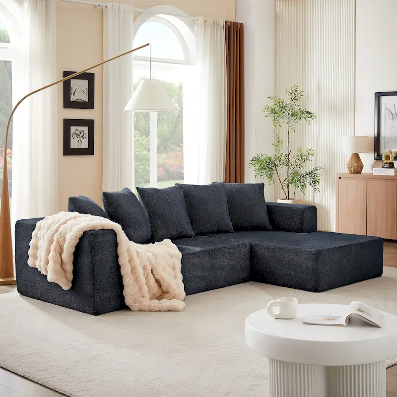 Blue 105.2 Cloud Chenille Right L-Shaped Modular Sectional Sofa, 2-Piece Free Combination