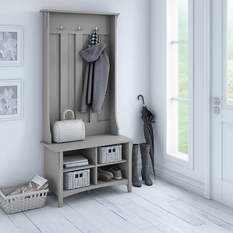 Hall Tree with Storage Bench in Cape Cod Gray - 31.73L x 15.75W x 68.12H