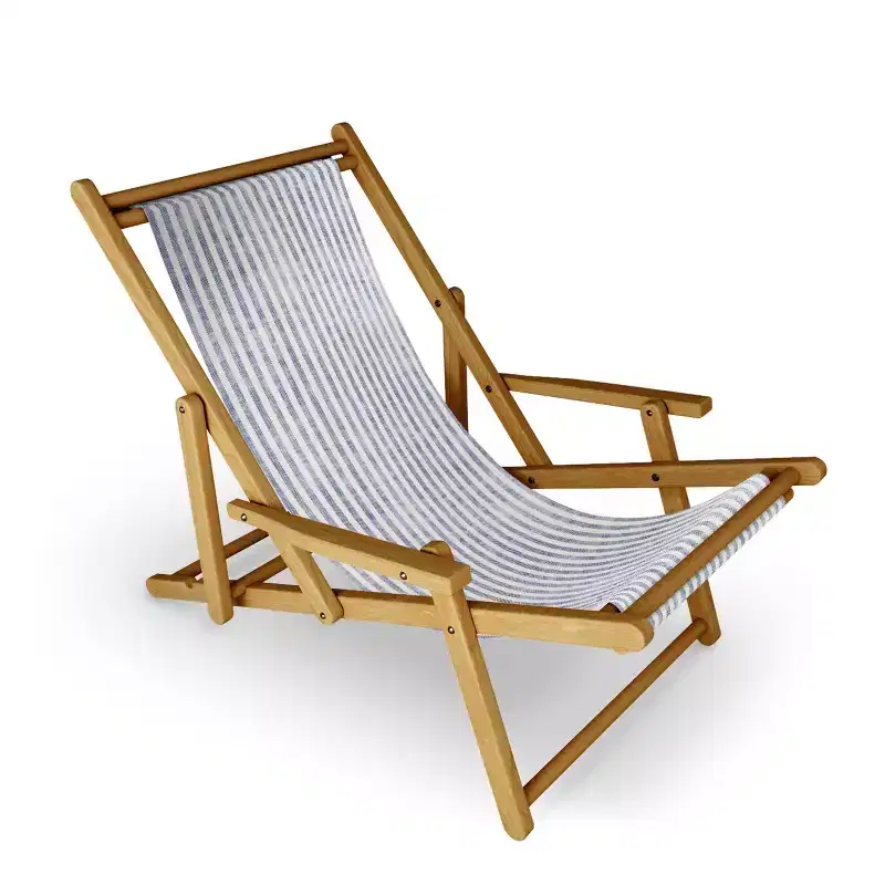 Holli Zollinger AEGEAN STRIPE Sling Chair - Blue - Deny Designs: Beach & Patio Lounger, Foldable, Wood Frame