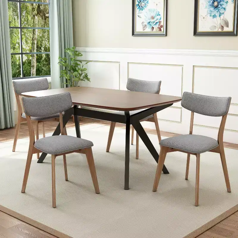 Christopher Knight Home Lara 5 Piece Mid-Century Modern Rubberwood Upholstered Dining Set