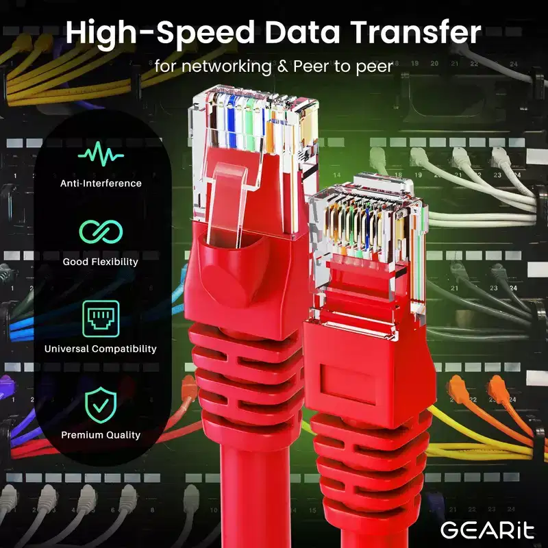 GEARit Cat6 Ethernet Patch Cable - Snagless RJ45, Stranded, 550Mhz, UTP, Pure Bare Copper Wire, 24AWG - Red