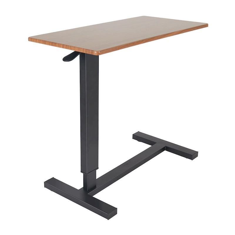 Black Oak Rolling C-Shape Adjustable Height Sofa Side Table for 1 Person