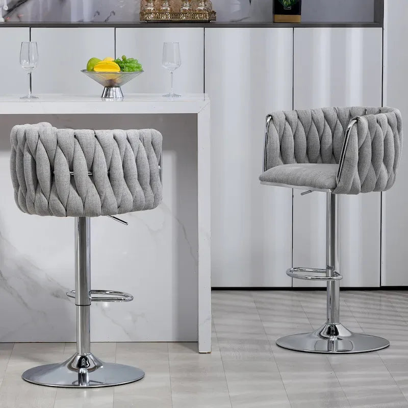 Fabric Cover Swivel Bar Stools Set of 2, Counter Height Chair with Back and Footrest, Dining Room Chair with Metal Frame