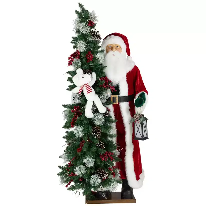 Northlight Pre-lit Life Sized Santa Claus with Polar Bear and Tree Christmas Decoration - 5.5'