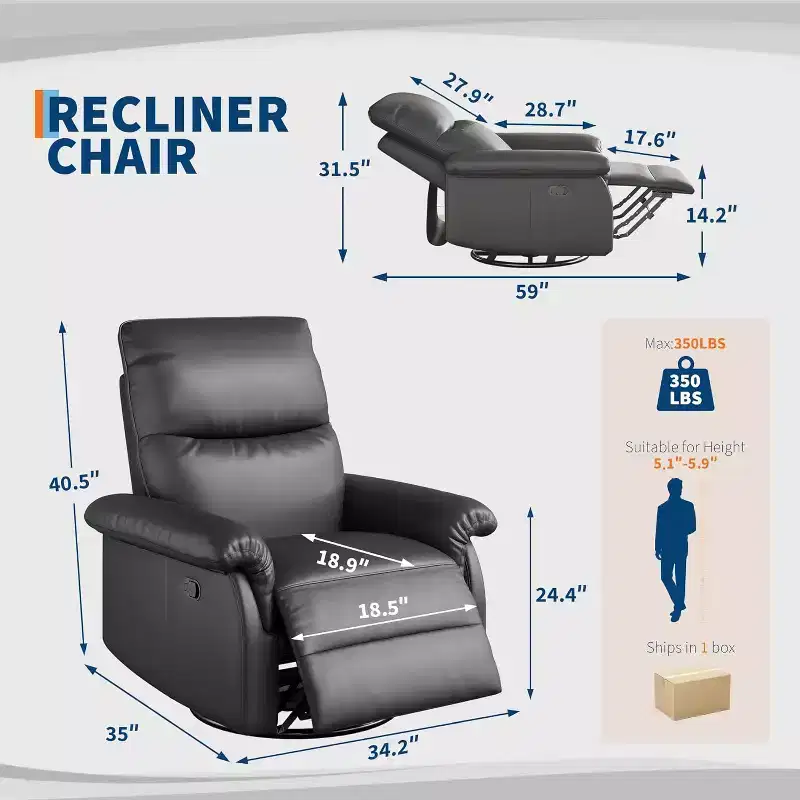 360 Swivel Recliner Chair, PU Leather Rocking Glider with Adjustable Back, for Living Room & Nursery