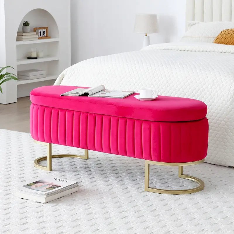 Storage Bench Bedroom Bench,Rose Red