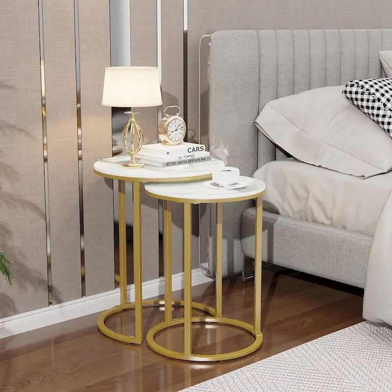 Modern Set of 2 Sofa Accent Side Tables Stacking Round Coffee Tables